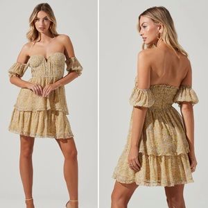 Astr The Label Off Shoulder Two Tier Floral Mini Dress